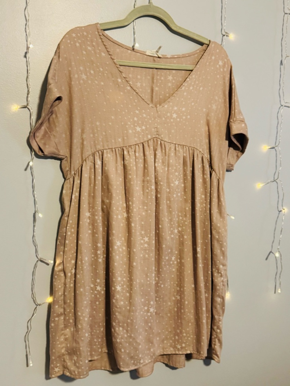 Star Print V-Neck Smock Dress - Dusty Rose